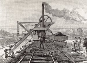 Construction of Panama Canal. Dredging Works in the Village of Culebra. Original Drawing by Meltor Prior. Image Published in The Illustrated London News. Engraving. by Artist Unknown