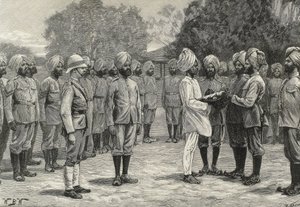 England (19th century). Colonization. India. The new regiments of Burmah. Taking oath to new recruits (engraving) by Artist Unknown