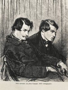 Edmond and Jules de Goncourt in a box at the theatre. 1853