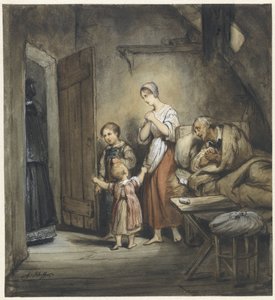 Sick Man in Bed with a Woman and Two Children Beside Him by Ary Scheffer