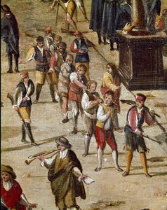 Place of the Court of the Vicaria in Naples at the Time of the Revolution of Masaniello Criminals are Judged Before the Entrance - Detail Depicting a Group of Convicts Chained by the Neck by Ascanio Luciani