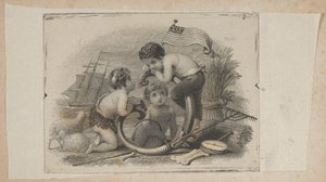 Banknote Vignette with Three Putti as a Shepherd, a Farmer, and a Sailor, ca. 1824-37