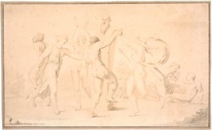 Bacchanal. A satyr, a bacchant, and three bacchantes dance around Priapus herm by Asmus Jacob Carstens