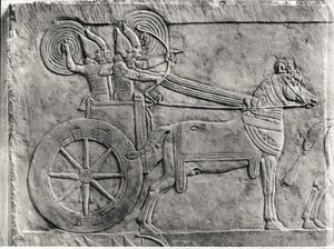 Fragment of a relief depicting the Assyrian army in battle, from the Palace of Ashurbanipal in Nineveh, c.645 BC (detail) by Assyrian