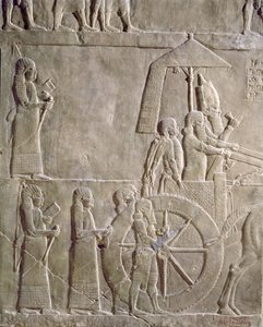 Relief depicting the chariot of King Assurbanipal and Elamite prisoners, episodes of the Elam campaign, from the Palace of Assurbanipal in Nineveh, c.645 BC by Assyrian