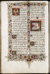 Missal of Thomas James: Page with Two Initials: An Altar and the Dedication of a Church