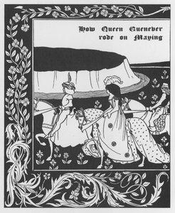 Arthurian Legend: Queen Guinevere Maying. Engraving in The Morte of Arthur by Sir Thomas Malory, edition illustrated by Aubrey Beardsley (1893-1894) by Aubrey Beardsley