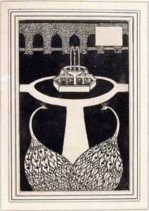 Chapter heading depicting two peacocks in a garden with a fountain, c.1893/4 by Aubrey Beardsley