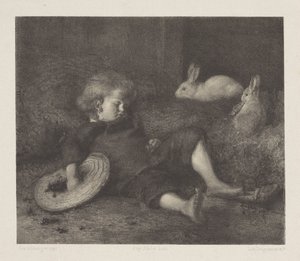 Sleeping Child with Rabbits