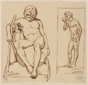 Sitting Nude with Stick and Standing Nude Drinking