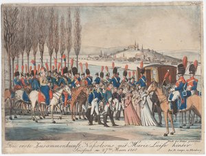 Napoleon introducing Empress Marie-Luise to his family outside pavilion near Soissons by August Friedrich Andreas Campe