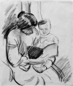 Mother with Child, Reading (Elisabeth and Walterchen) by August Macke