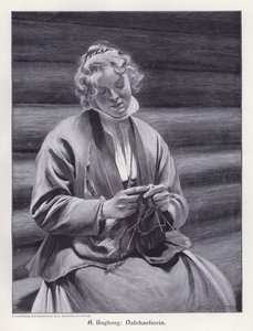 Portrait of a woman knitting by August Wilhelm Nikolaus Hagborg