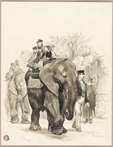 Elephant with Riders in Jardin des Plantes, Paris by Auguste Andre Lancon