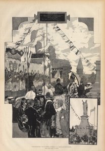 Inauguration of the Statue of Pope Urban II in Chatillon-sur-Marne on 21 July 1887. Drawing by Auguste Francois Marie Gorguet (1862-1927), in Paris illustrious of 1887