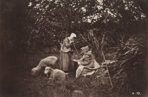 Two Shepherdesses Resting with Two Sheep by Auguste Giraudon