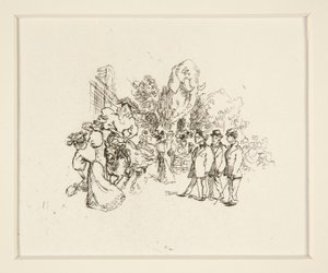 Lady Riding Cow, Other Figures, and Elephant by Auguste Lepere