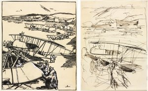 Planes Resting on the Ground (recto and verso) by Auguste Louis Lepère