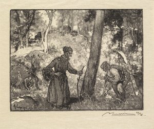 Fontainebleau Forest: Mushroom Hunters at the Rocher Bernard by Auguste Louis Lepère