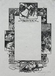 Paris Almanac, 1897: Decorative Border, Winter by Auguste Louis Lepère