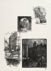 Rouen Illustrated: Rue des Charretes; Rue de Halage; Rue Eau de Robec; Place des Arts by Auguste Louis Lepère