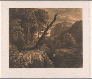 Mountain Landscape with Bird Flying Through a Ravine (series title: Ten Etchings by A. Numans) by Auguste Numans