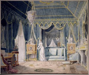 Boudoir de la reine Hortense de Beauharnais in 1811. Watercolour by Auguste Garneray. Private Collection