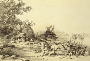 House Boats on the Bay of Cowloon, plate 6 from Sketches of China, engraved by Eugene Ciceri, 1842 by Auguste after Borget