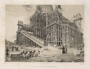 View of the Cathedral surrounded by wooden scaffolding From: The Construction of the Saint Isaacs Cathedral, 1845