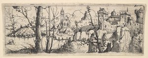 Landscape with Fort and a Church on a River by Augustin Hirschvogel