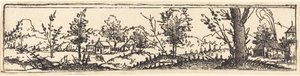 Landscape with Six Single Trees and Three Small Farm-Houses by Augustin Hirschvogel