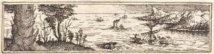Landscape with a Lake and Sailing-Vessels by Augustin Hirschvogel