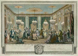 The Evening Dress Ball at the House of Monsieur Villemorien Fila, engraved by L. Provost (coloured engraving)