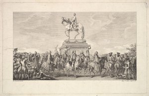 The Inauguration of the Statue of Louis XV, Vignette on page 1, from Description des Trava, 1766 by Augustin de Saint Aubin