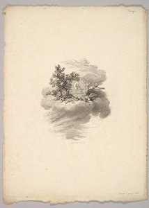 Vignette with Coin on a Cloud with Roses to the Left and Doves Below and to the Right