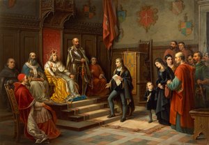 Frederick III, being pressed to march against Turks by Trieste poet Raffaele Zovenzoni, by Augusto Tominz