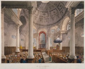Interior of the Church of St Stephen Walbrook during a service, City of London, 1809