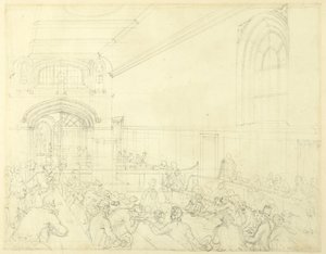 Study for Guild Hall, Examination of a Bankrupt Before His Creditors, from Microcosm of London by Augustus Charles Pugin