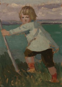 Boy on a Cliff Leaning on a Stick