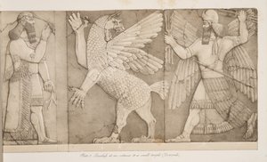 Basreliefs at an entrance to a small temple, from Monuments of Nineveh by Austen Henry Layard