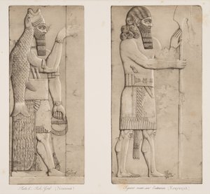 Fish God and Figure near an Entrance, from Monuments of Nineveh by Austen Henry Layard