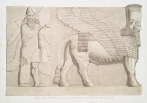 Human-Headed Bull and Winged Figure from a Gateway in the Wall Surrounding Kouyunjik [Quyunjik], 1853 by Austen Henry Layard