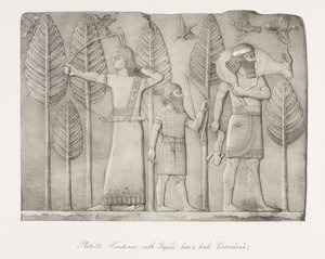 Monuments of Ninevah: Plate 32, Huntsmen with Gazelle, Hare and Birds Khorsabad, 1853 by Austen Henry Layard