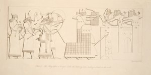 The King before a besieged Castle, the battering ram making a breach in the walls, from Monuments of Nineveh by Austen Henry Layard