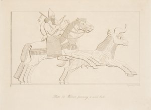 Warrior pursuing a wild bull, from Monuments of Nineveh by Austen Henry Layard