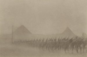 Australian infantry marching during a dust storm, known in Egypt as a Khamseen, 1915 by Australian Photographer