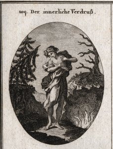 Allegory of Internal Sorrow Represented by the Sadness of the Face and the Disorder of Adjustment. Her Breast Appears to Be Eaten by Several Snakes. Engraving in 