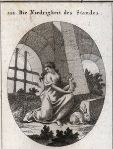 Allegory of Lowness. Its Attributes Are the Hoopoe That Feeds on Excrements and the Rabbit That Is a Shy Animal. Engraving in 