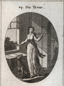 Allegory of loyalty whose symbols are the key, the seal and the dog. Engraving in 