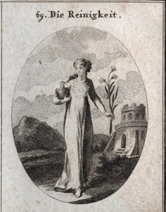 Allegory of purity. His attributes are the dove and the lily, symbols of candor. Engraving in 
